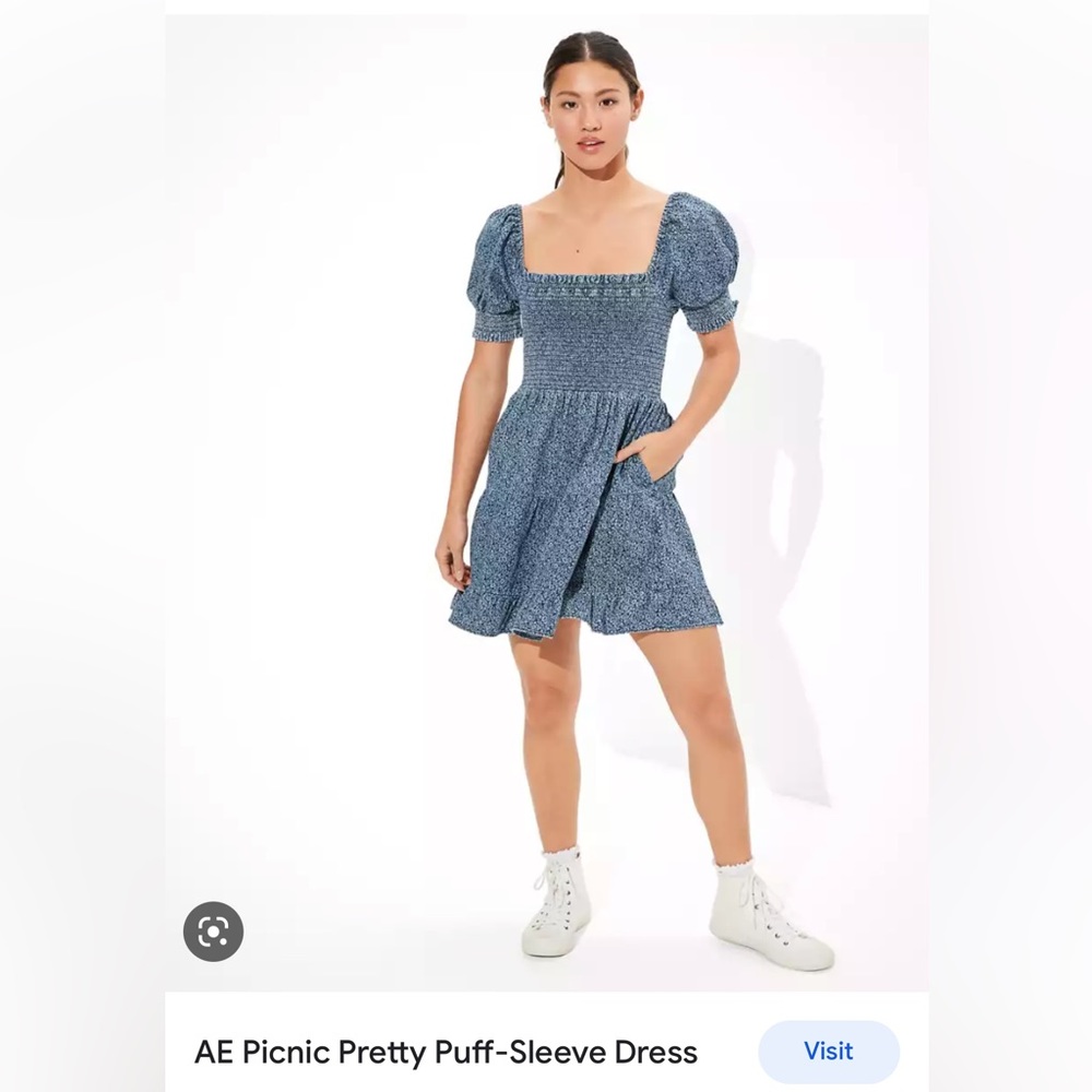 American Eagle Picnic Pretty Puff-Sleeve Dress